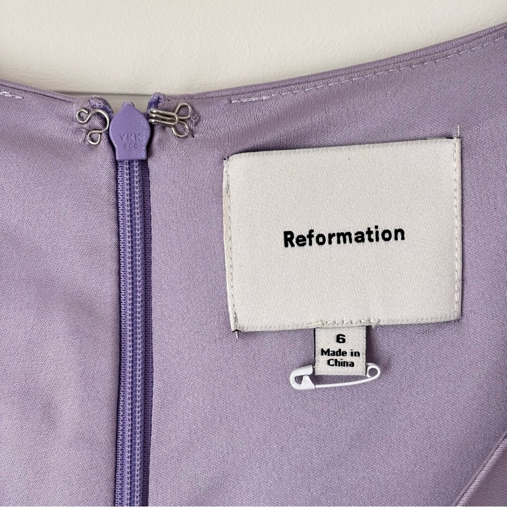 REFORMATION Vida ruffle-sleeve Satin Maxi Dress Lavender Women's Size 6 - Picture 5 of 17